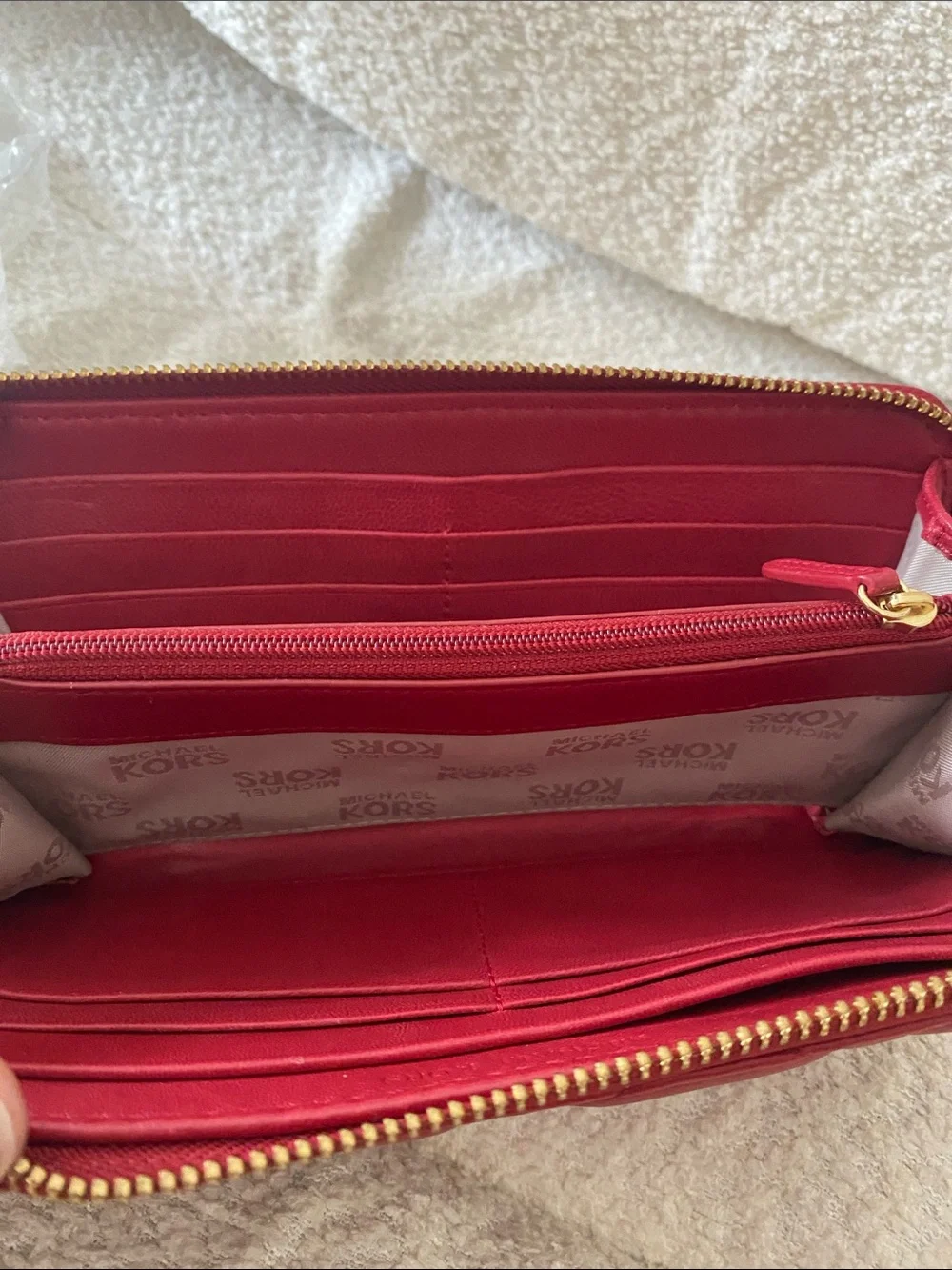 Michael Kors Quilted Red Leather Zip Around Continental Wallet w/ Gold Hardware